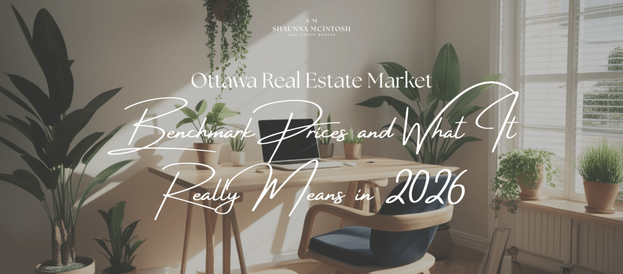 ‘Ottawa Real Estate Market: Benchmark Prices and What It Really Means in 2026’ overlaid, illustrating current housing market trends and property statistics